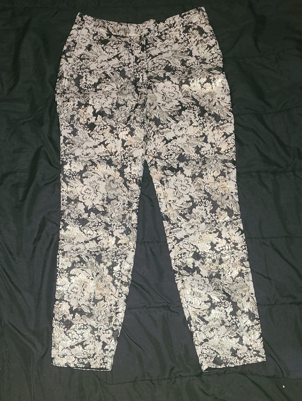 Abercrombie & Fitch Women’s Floral Metallic Ankle Pants - Black & Silver